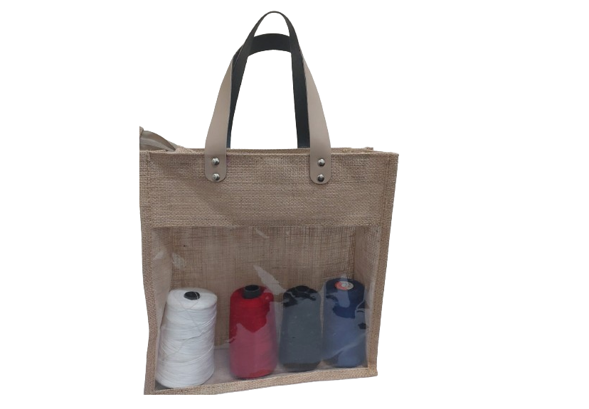 Windows jute bag with Leather handle...